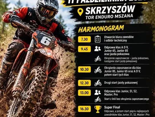 Harmonogram zawodów Enduro Mszana Extreme 6 Cross Country 2026 w Skrzyszowie