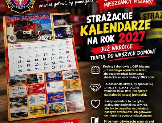Strażacy z OSP Mszana rozpoczną dystrybucję kalendarzy na 2027 rok