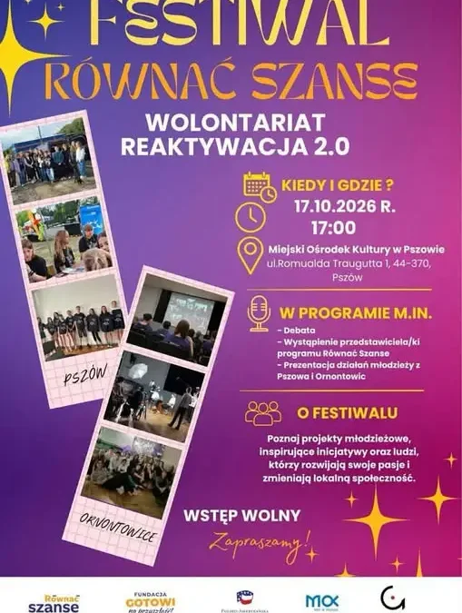 Festiwal Równać Szanse – Wolontariat Reaktywacja 2.0 w Pszowie już 17 października
