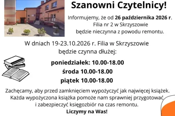 Remont w bibliotece w Skrzyszowie – książki do wypożyczenia i pomoc potrzebna