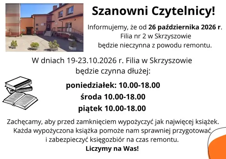 Remont w bibliotece w Skrzyszowie – książki do wypożyczenia i pomoc potrzebna