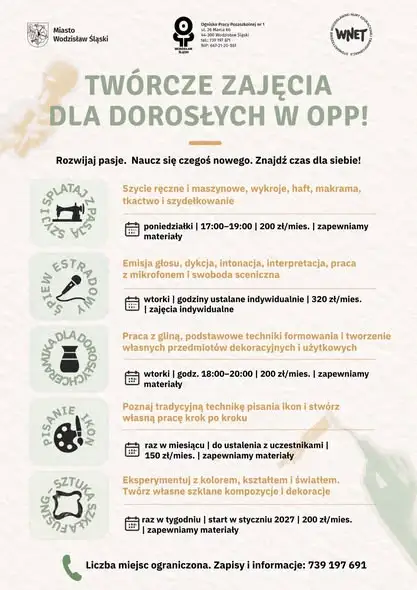 Wodzisław Śląski: nowe warsztaty dla dorosłych – szycie, ceramika, ikony i śpiew