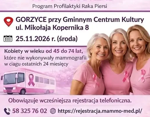 Bezpłatna mammografia w Gorzycach – 25 listopada 2026. Zapisy już trwają