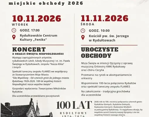 Rydułtowy świętują 108. rocznicę niepodległości i 100-lecie połączenia gmin