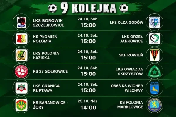 Weekendowa 9. kolejka: sprawdź terminarz meczów w okolicy
