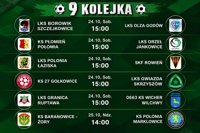 Weekendowa 9. kolejka: sprawdź terminarz meczów w okolicy